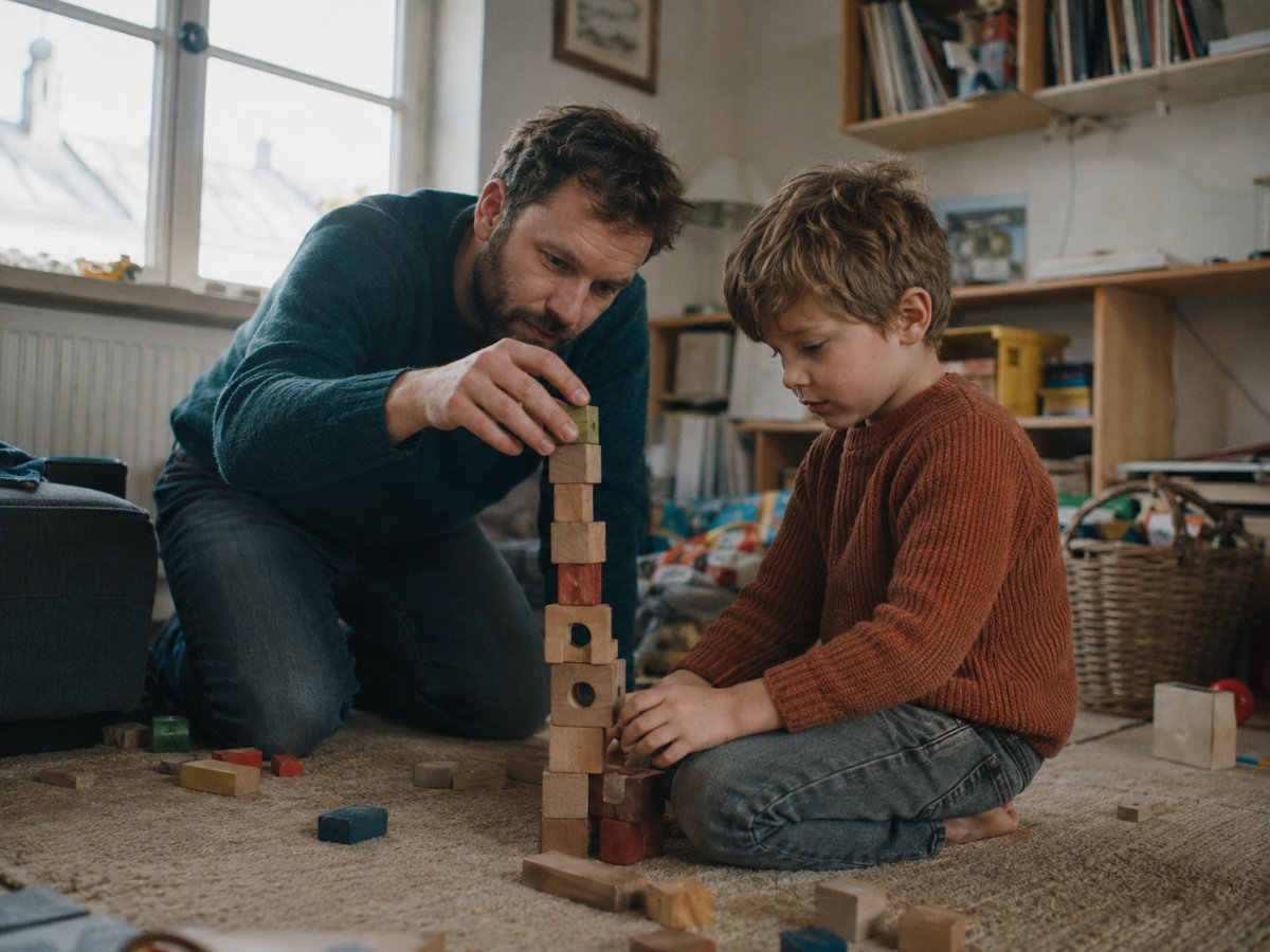 Eltern und Kinder spielen gemeinsam, ohne Bildschirm