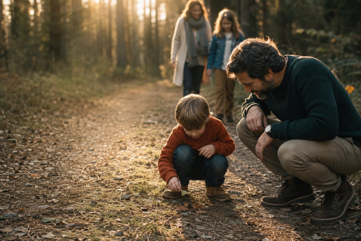 Eine Familie verbringt Zeit miteinander, ohne Bildschirm